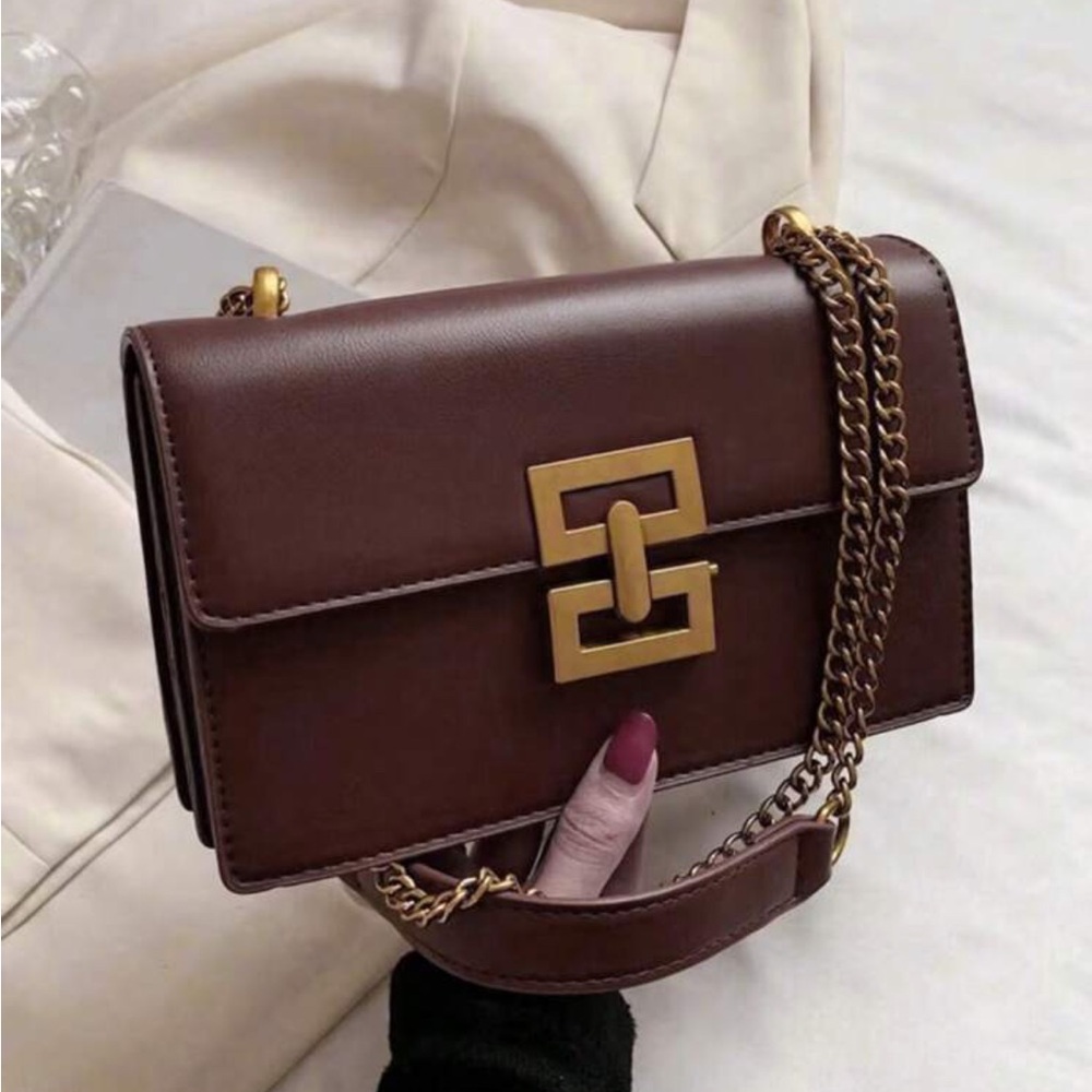 Boho vegan leather gold buckle crossbody shoulder bag